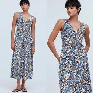 Madewell Blue Floral V-Neck Sleeveless Maxi Dress